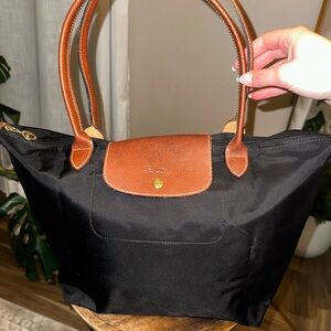 Longchamp Black and Brown Tote Bag